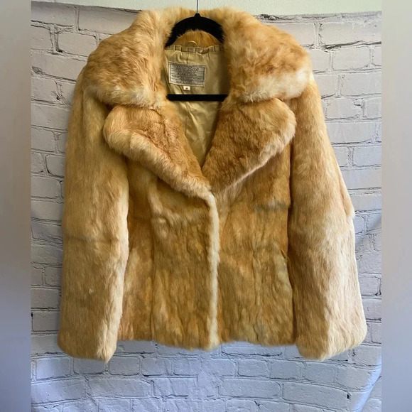 Women’s Dino Ricco Luxurious Vintage‎ Genuine 100% Rabbit Fur Coat Camel Medium - Picture 1 of 10